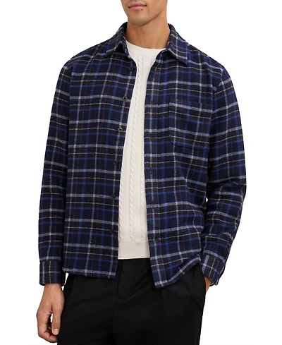 Reiss Men's Check Button-Through Overshirt with Wool