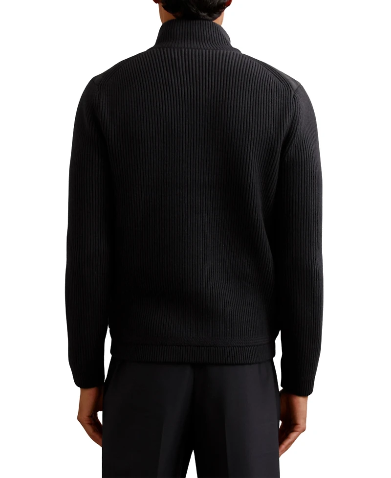 Reiss Men's Quilted Rib-Knit Funnel-Neck Jacket
