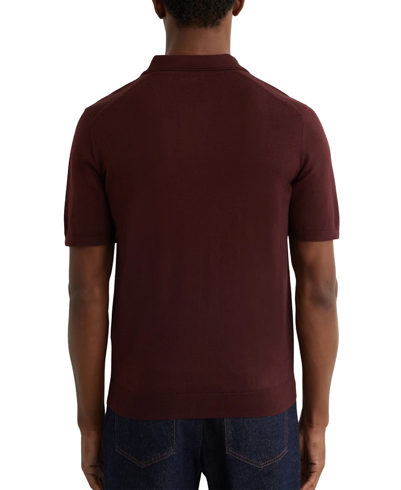 Reiss Men's Merino Wool Open Collar Polo Shirt