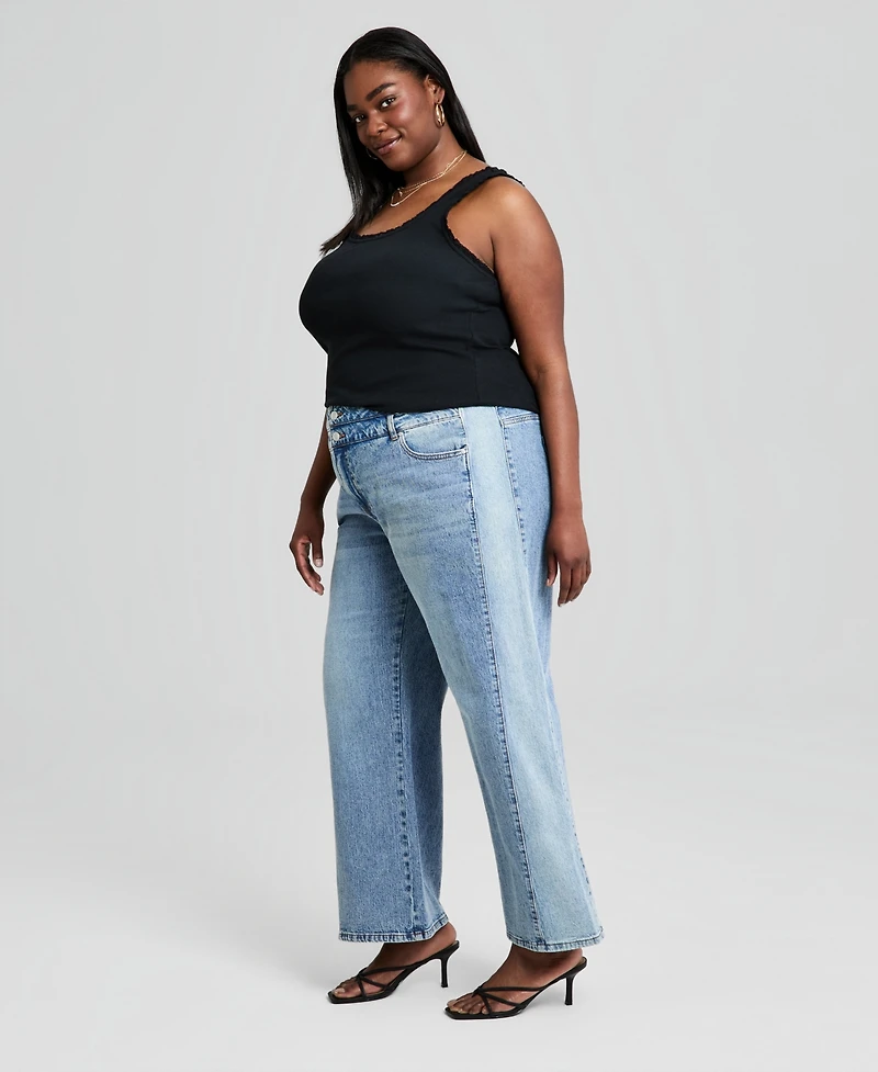 And Now This Trendy Plus Size Side-Panel Double-Button Jeans, Macy's Exclusive