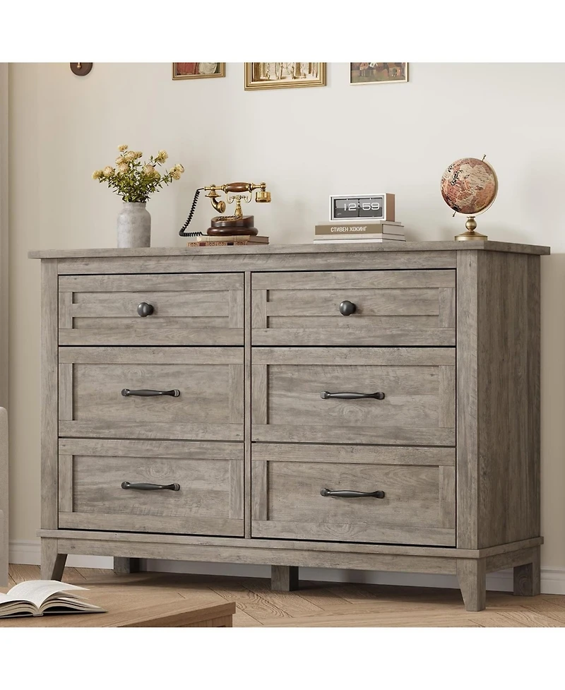 Gaomon 6-Drawer Black Bedroom Dresser, 47" Wide Freestanding Chest with Storage, Wooden Closet Organizer for Living Room, Bedroom, Entryway