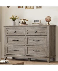 Gaomon 6-Drawer Black Bedroom Dresser, 47" Wide Freestanding Chest with Storage, Wooden Closet Organizer for Living Room, Bedroom, Entryway