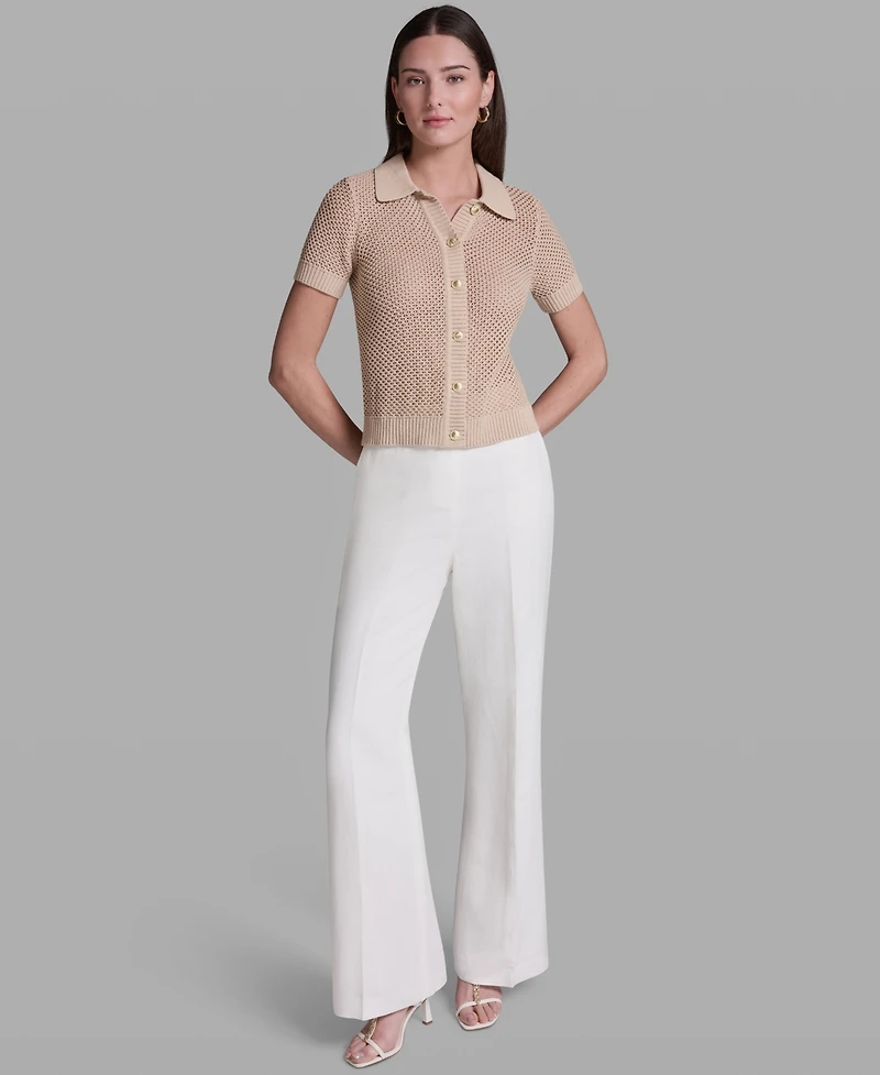 Bcbg Women's Short-Sleeve Button Front Collared Polo Top