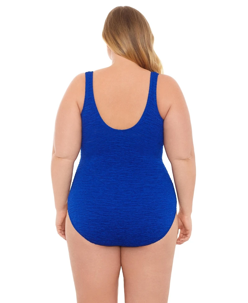Krinkle Women's Chlorine Resistant Mock Surplice One-Piece Swimsuit