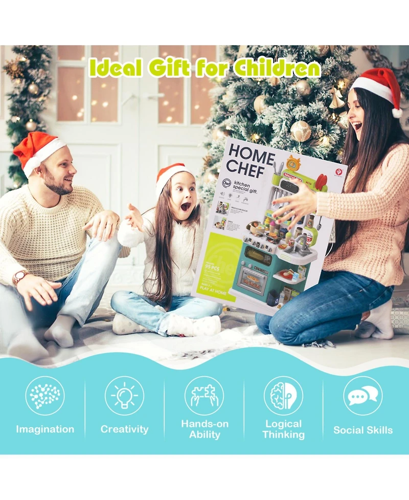 Mecale Kids Kitchen Playset, Pretend Play Kitchen with Realistic Lights & Sounds for Imaginative Play