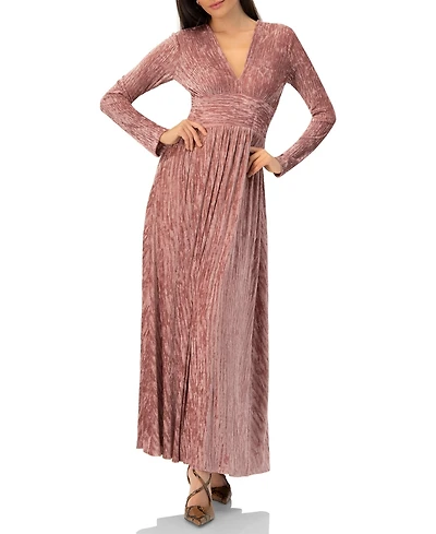 Ivonne Women's Long Velvet Pleated V-Neck Dress