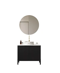 Sillysis Bathroom Vanity with Round Ceramic Sink, Carrara Stone Countertop, 2 Soft Close Doors, Modern Freestanding Storage-Sillysis
