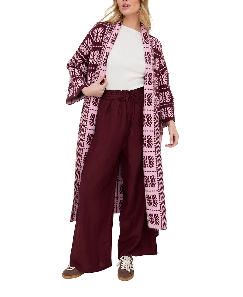 Raffya Women's Ally Abstract Print Long Line Cardigan