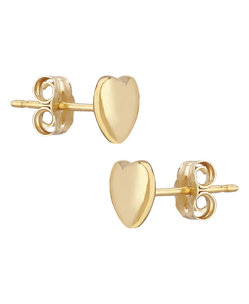 Flat Heart Stud Earrings Set in 14k Gold (8mm)