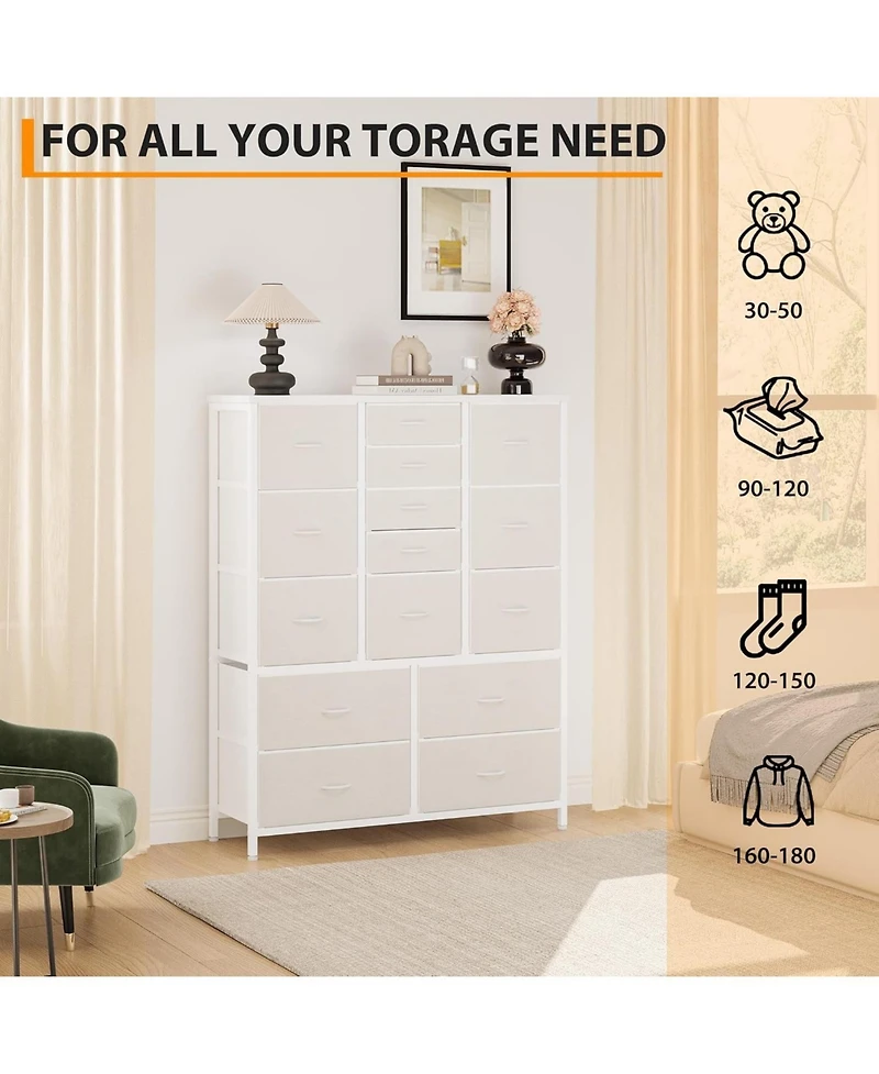 gaomon 15 Drawer Dresser, 15 Drawers Dresser for Bedroom,Tall Fabric Storage Cabinet with Multiple Drawers,Space-Saving Chest of Drawers for Bedroom