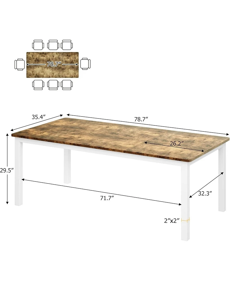 gaomon 78.7" Long Dining Table, Large Industrial Kitchen Table for 6-8, Metal Legs, Rounded Corners