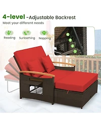 Gymax Patio Rattan Daybed Set w/ Cushioned Loveseat and Storage Ottoman