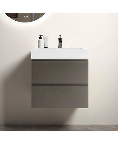 Sillysis 24 Wall Mounted Bathroom Vanity with Sink, Modern Gray Large Storage Floating Bathroom Vanity without Faucet, Pre-assembled