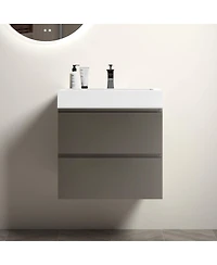 Sillysis 24 Wall Mounted Bathroom Vanity with Sink, Modern Gray Large Storage Floating Bathroom Vanity without Faucet, Pre-assembled
