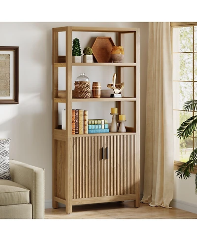 Tribesigns 70.9'' Tall Wooden Bookshelf - Stylish Bookcase with Storage Cabinet and Doors