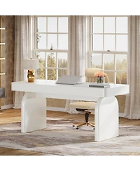 Tribesigns White Desk with Drawers, 63-Inch Modern Executive Office Desk, Glossy Elegant Work Study Desk Writing Table for Home Office