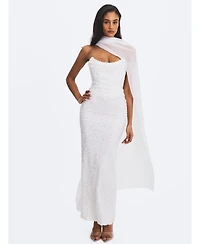 Miss Circle Women's Myra White Beaded Mesh Strapless Wedding Dress