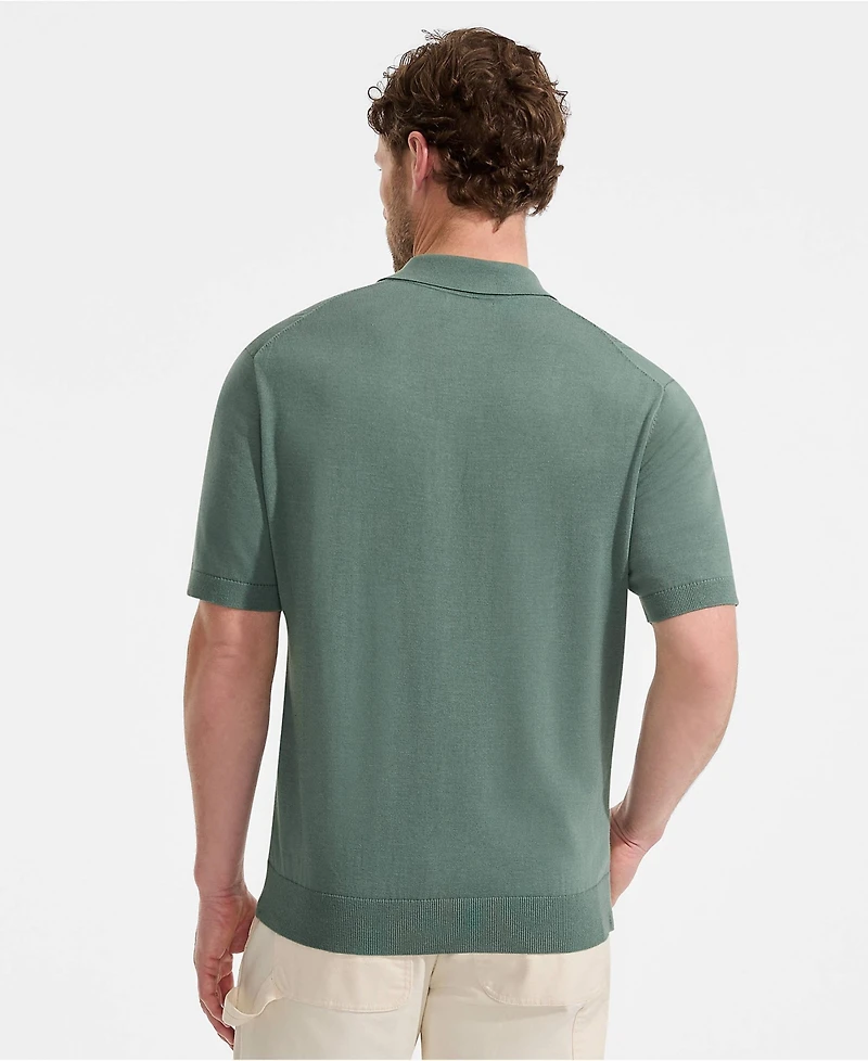 Lands' End Men's Short Sleeve Vertical Rib Button Down Sweater Polo