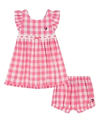 Tommy Hilfiger Baby Girls' Ruffle Trim Gingham Dress and Diaper Cover, 2-Piece Set