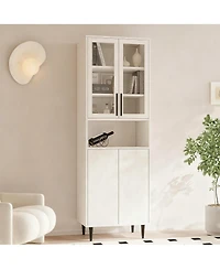 Yigii Glass Door Bookshelf 5-Tier Display Cabinet Narrow Storage Bookcase