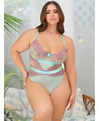 Oh La Cheri Plus Curvy Adaline Embroidered Mesh Teddy