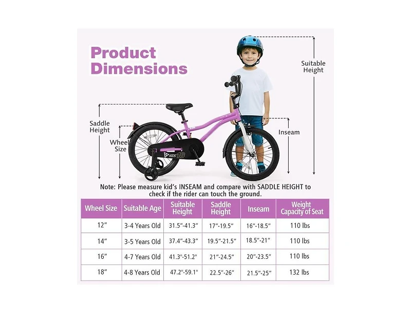Hongge Kids 18 Inch Bike with 2 Brakes for Ages 4-8