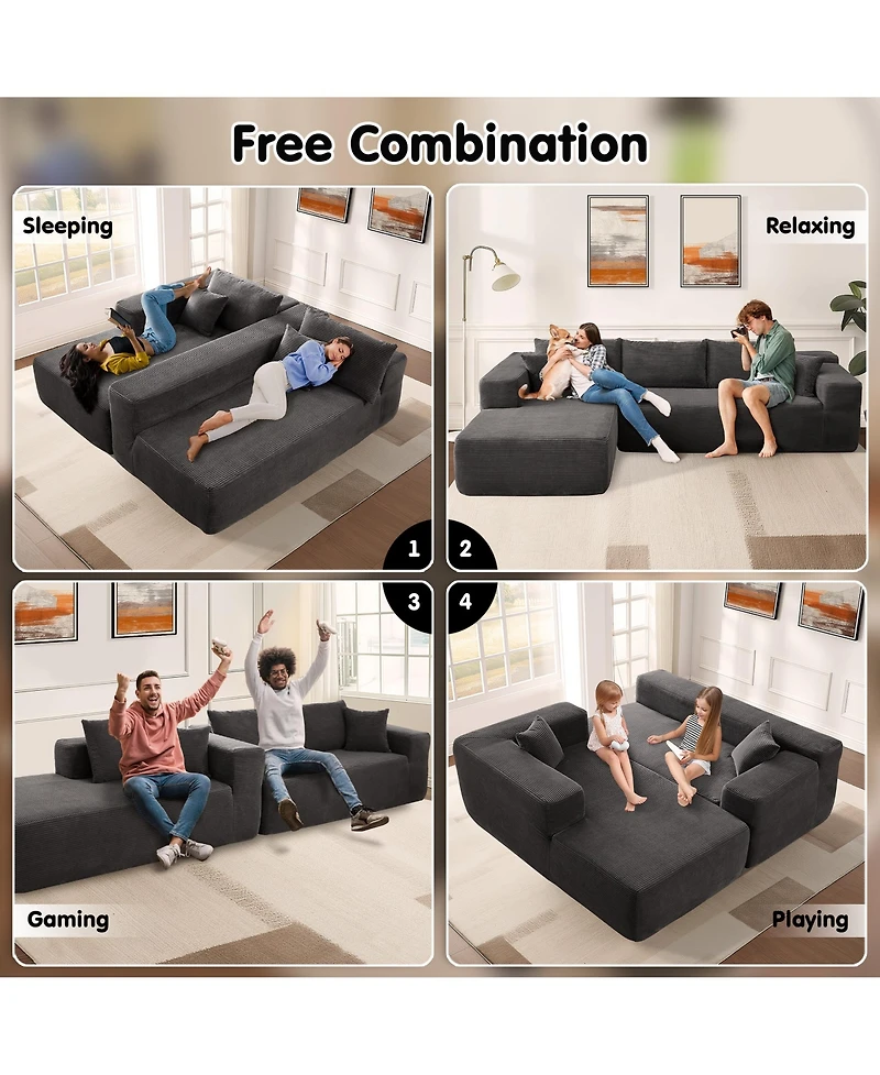 Xizzi 104" No Assembly Required Cloud Sectional Sofa, L-Shape Couch Chaise Lounge with Deep Seat and Wide Armrest for Living Room Bedroom