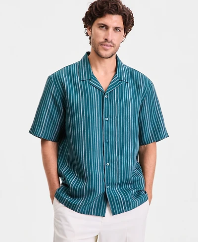 Alfani Men's Short-Sleeve Linen-Blend Stripe Shirt, Macy's Exclusive - Barry Yd