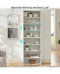 Rainsken Wood Bookshelf, 8-Layer Storage Display Rack with Adjustable Shelf for Home Office