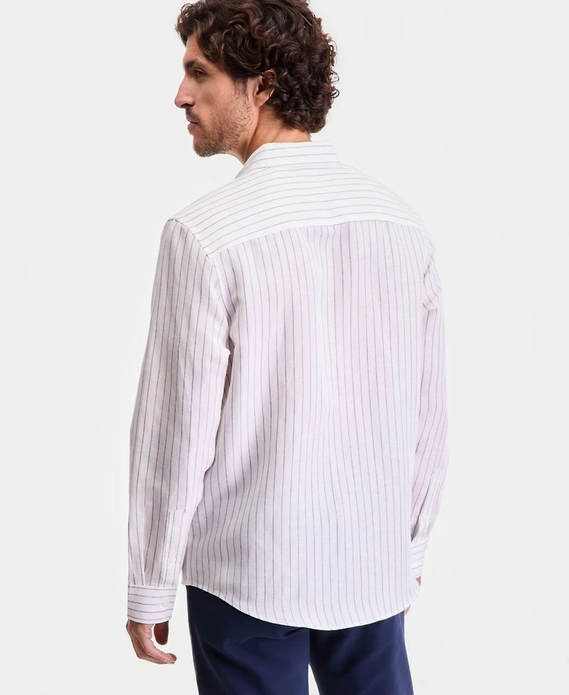 Alfani Men's Long-Sleeve Striped Button-Up Shirt, Macy's Exclusive - Linen Stripe Yd