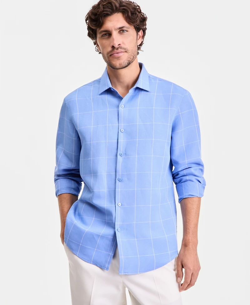 Alfani Men's Long-Sleeve Collared Button-Up Shirt, Macy's Exclusive - Fine Line Plaid Yd