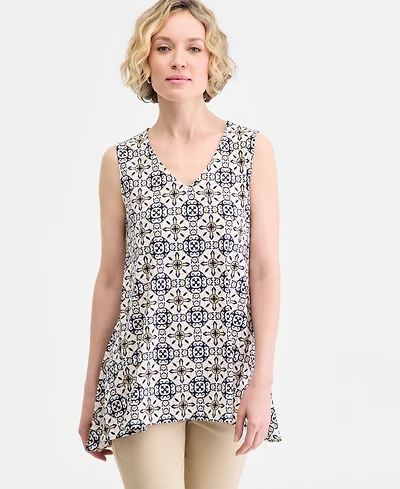 Jm Collection Women's Printed Sleeveless Vneck Knit Top, Macy's Exclusive