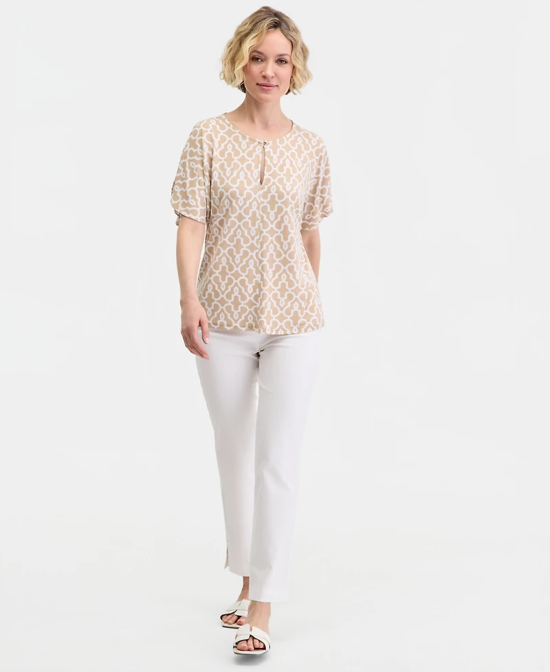 Jm Collection Women's Short Dolman Sleeve Printed Keyhole Knit Top, Macy's Exclusive