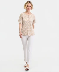 Jm Collection Women's Short Dolman Sleeve Printed Keyhole Knit Top, Macy's Exclusive