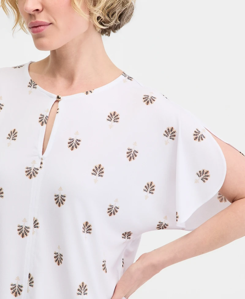Jm Collection Women's Short Dolman Sleeve Printed Keyhole Knit Top, Macy's Exclusive