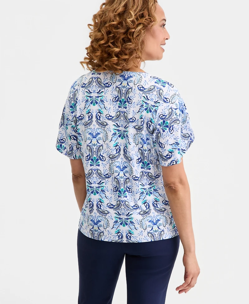 Jm Collection Women's Short Dolman Sleeve Printed Keyhole Knit Top, Macy's Exclusive