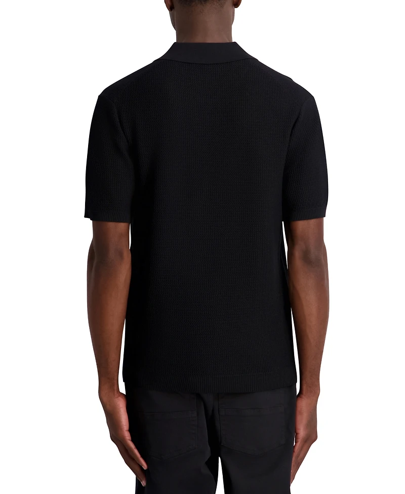 Karl Lagerfeld Paris Men's Open Weave Johnny Collar Polo Shirt