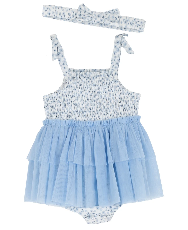 Rare Editions Baby Girls' Sleeveless Tulle Dress with Headband