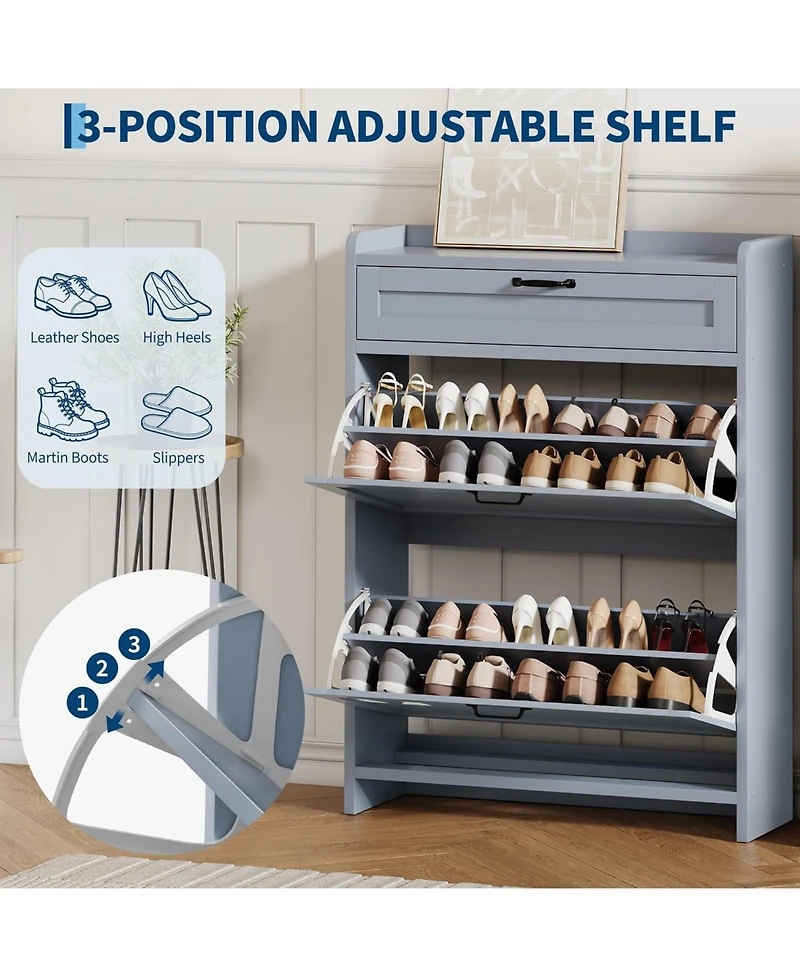 gaomon Shoe Cabinet with 2 Flip Drawers & 1 Top Drawer