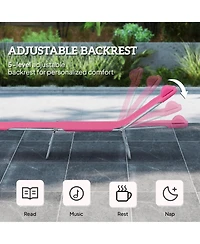 Outsunny Portable Sun Lounger, Lightweight Folding Chaise Lounge Chair w/ Adjustable Backrest & Pillow for Beach, Poolside and Patio, Pink & Sliver