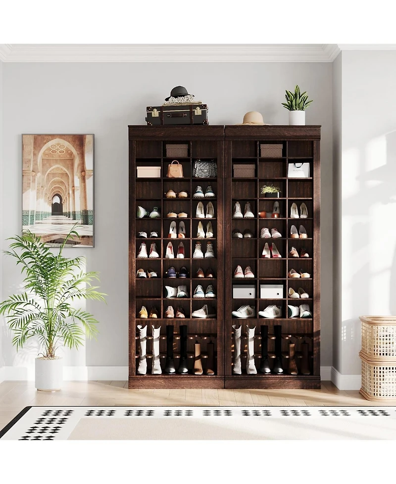 gaomon 10 Tier Tall Shoe Cabinet with Boot Racks 27 Cubbies Freestanding Narrow Wooden Organizer