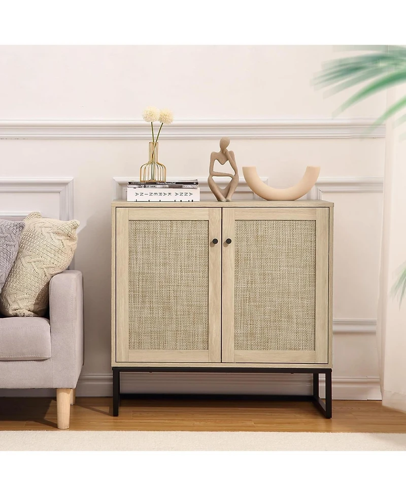 gaomon Set of 2 Storage Cabinet with Rattan Doors, Rattan Cabinet Sideboard Buffet Cabinet Console Table for Living Room, Entryway, Kitchen