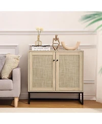 gaomon Set of 2 Storage Cabinet with Rattan Doors, Rattan Cabinet Sideboard Buffet Cabinet Console Table for Living Room, Entryway, Kitchen
