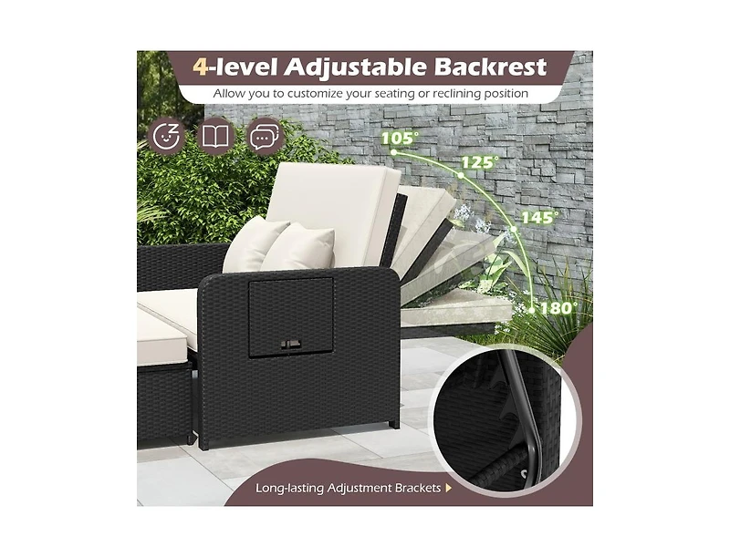 Slickblue Outdoor Wicker Daybed with Adjustable Backrest and Storage Ottoman