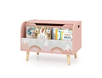 Slickblue Kids Wooden Toy Box with Front Bookshelf and Solid Wood Legs