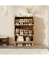 gaomon Fluted Shoe Storage Cabinet for Entryway with 2 Flip Drawers and Adjustable Shelves 48 inch Tall Freestanding Narrow Wood Shoe