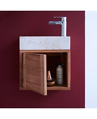 Tikamoon Basic Teak and Marble Bathroom Vanity Cabinet Cream