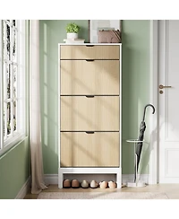 gaomon Shoe Storage Cabinet with 3 Flip Drawers Fluted Organizer Metal Legs Slim Entryway Rack and Oak