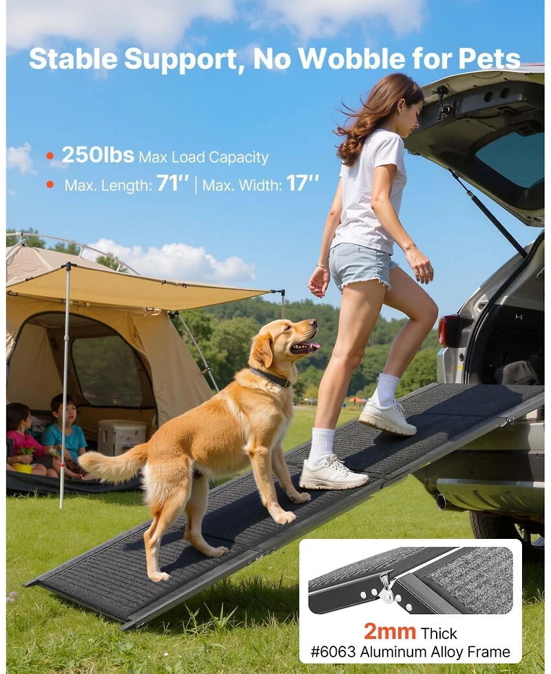 Cozito 71" Folding Dog Ramp 17" Wide, Non-Slip Surface, Supports up to 250 lbs