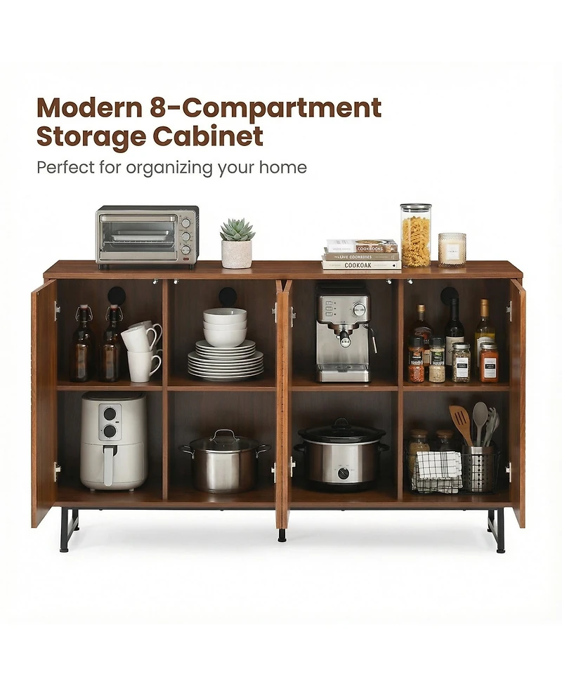 Premium Walnut Mid-Century Sideboard with Geometric Carved Doors